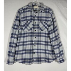 Denim & Supply Ralph Lauren Mens XL Blue Plaid Flannel Work Shirt Heavy Cotton